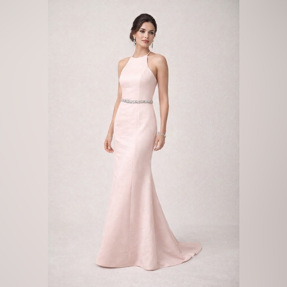 Amsale Pink Wedding Guest Military Ball Gown with Silver Accents Size 16